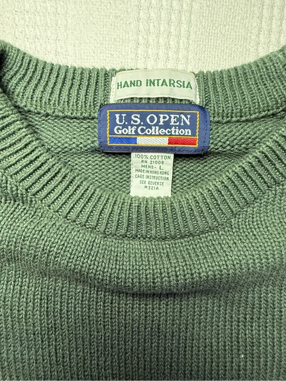Vintage U.S. Open Golf Collection Men's L Cotton Embroidered Intarsia Sweater